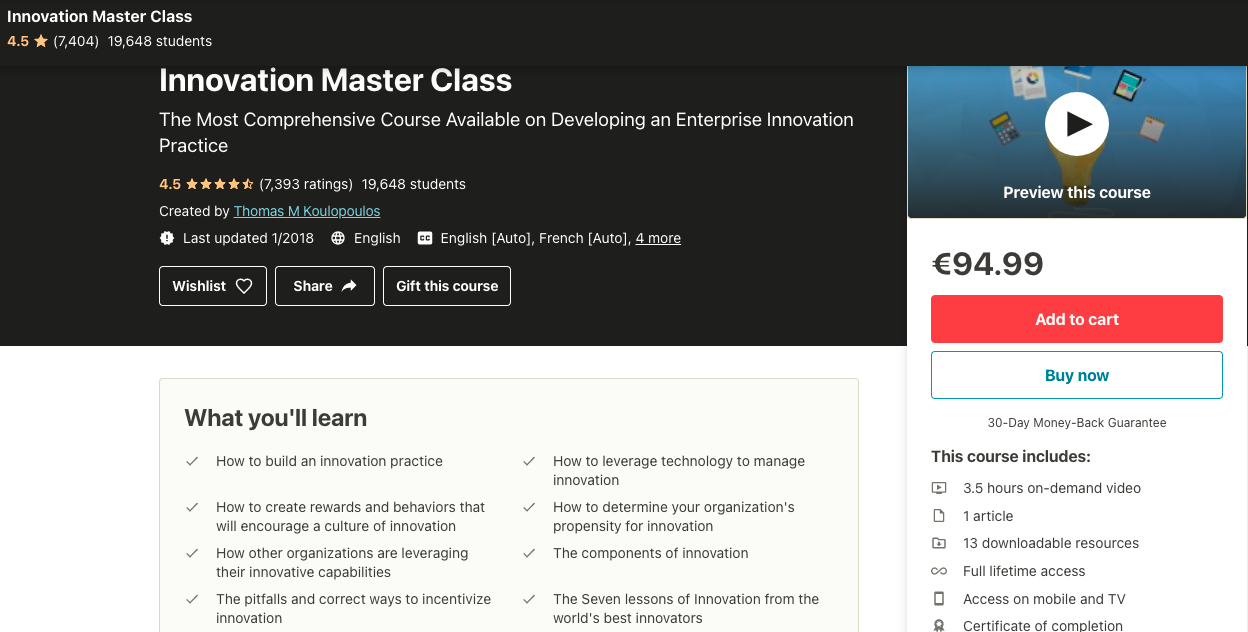 Innovation master class udemy